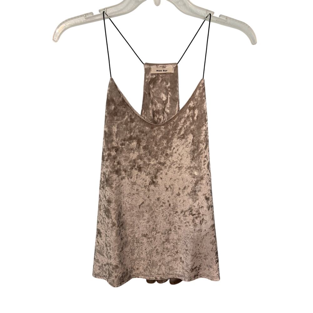 Mod Ref Crushed Velvet Strappy Open Back Tank Top TaupeY2K 90's Style Grunge S